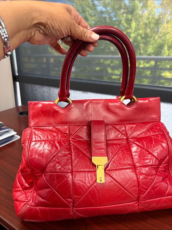 Marc Jacobs Handbags - Marc Jacobs Quilted Red Leather Satchel with Gold Accents